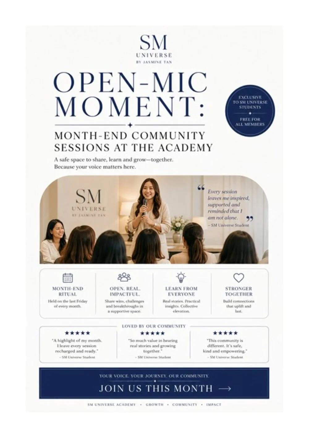 คอนเซปต์ครีเอทีฟ ทุกเสียงได้รับการรับฟัง PP3-B-04: 'Open-Mic Moment' คอนเซปต์ข้อเสนอเพื่อชุมชนสำหรับเซสชันสิ้นเดือนที่สถาบัน