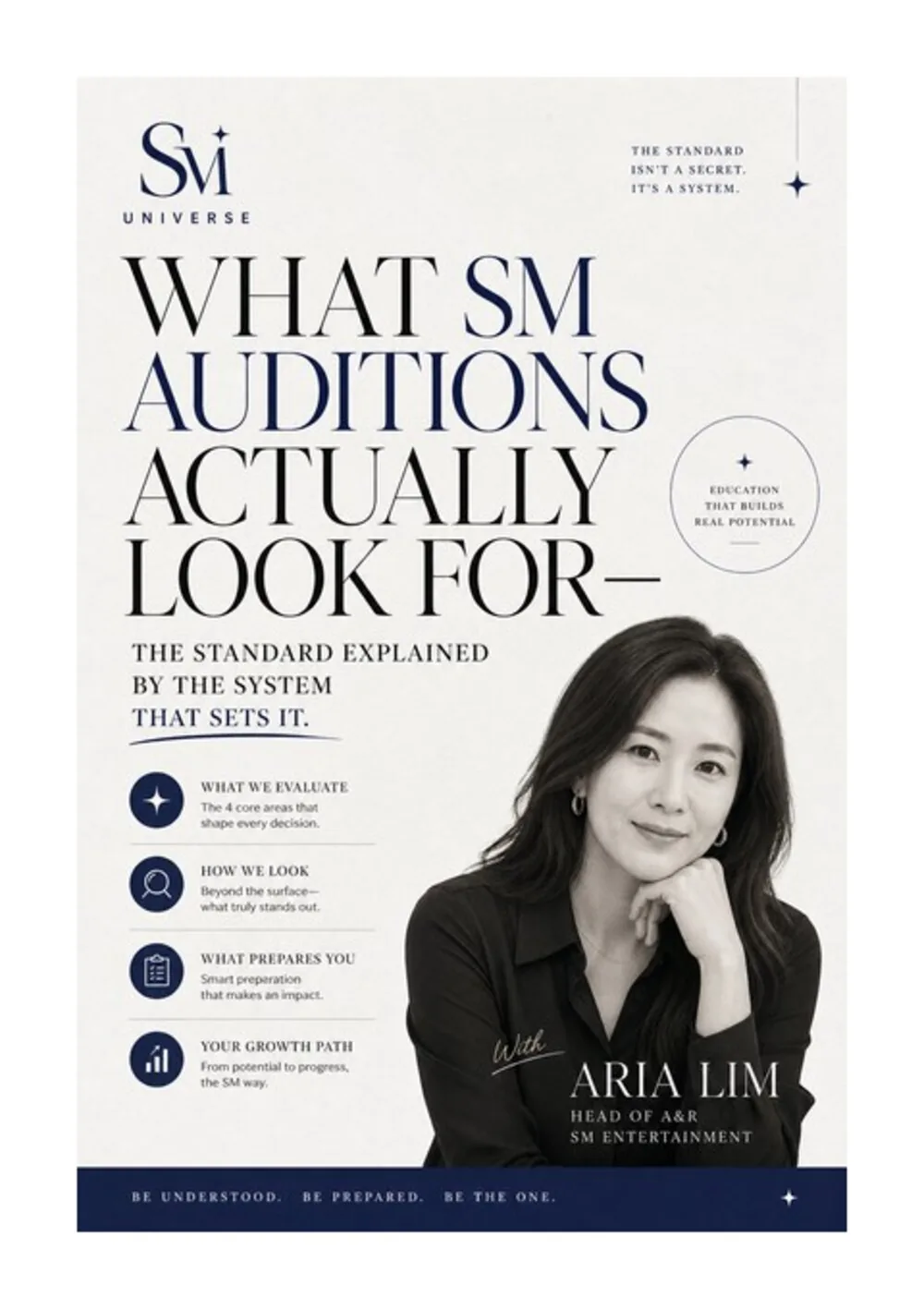 คอนเซปต์ครีเอทีฟ เส้นทางที่แท้จริง PP2-T-01 สำหรับเพอร์โซน่า Aria Lim: 'What SM Auditions Actually Look For' คอนเซปต์ให้ความรู้ที่อธิบายมาตรฐานการออดิชันของ SM